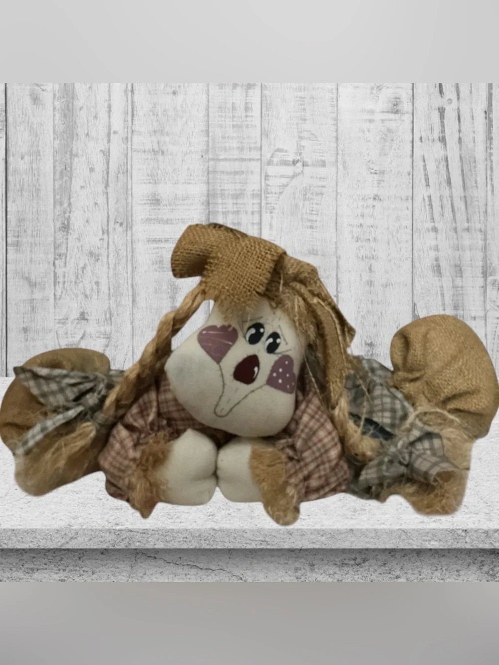 NEW-Handcrafted Brown Burlap Scarecrow Plush - Rustic Home Accents